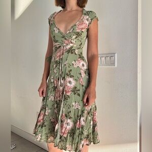 *SOLD* Reformation Green and Pink Floral Midi Dress